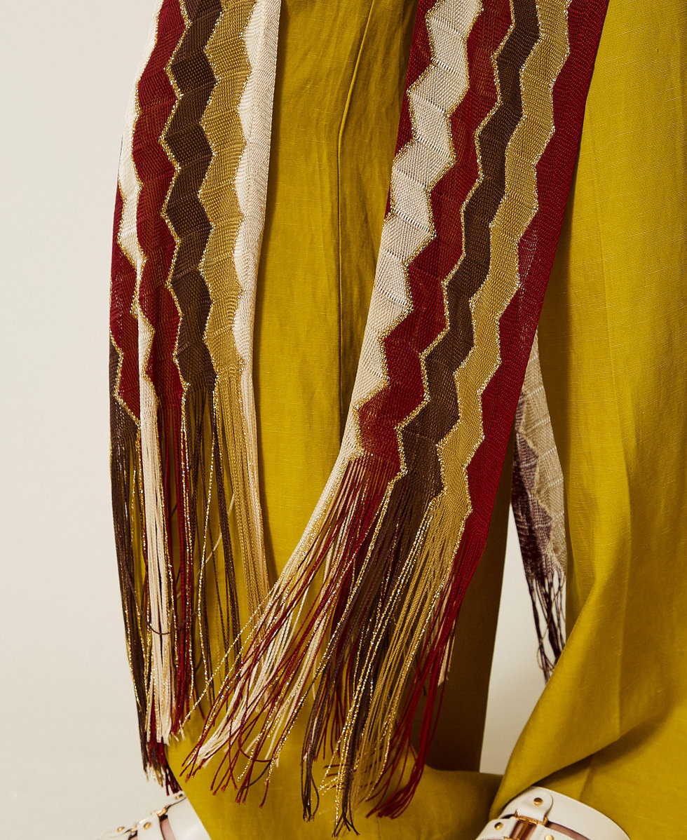 Long multicolour striped kaftan Multicolour Chevronne Indian Red/Avocado Oil Green Woman 261TO5250_13519_05