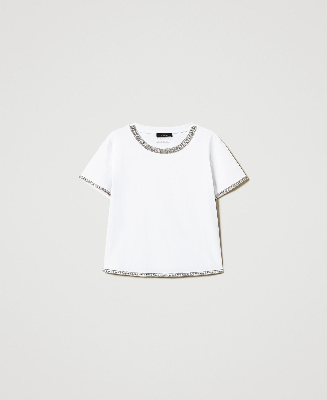 Boxy T-shirt with hand embroidery "Papers" White Woman 251AP2220_00840_0S
