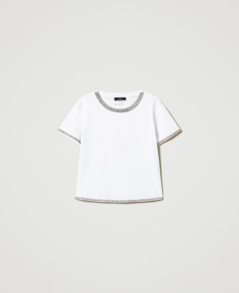 Boxy T-shirt with hand embroidery "Papers" White Woman 251AP2220_00840_S0