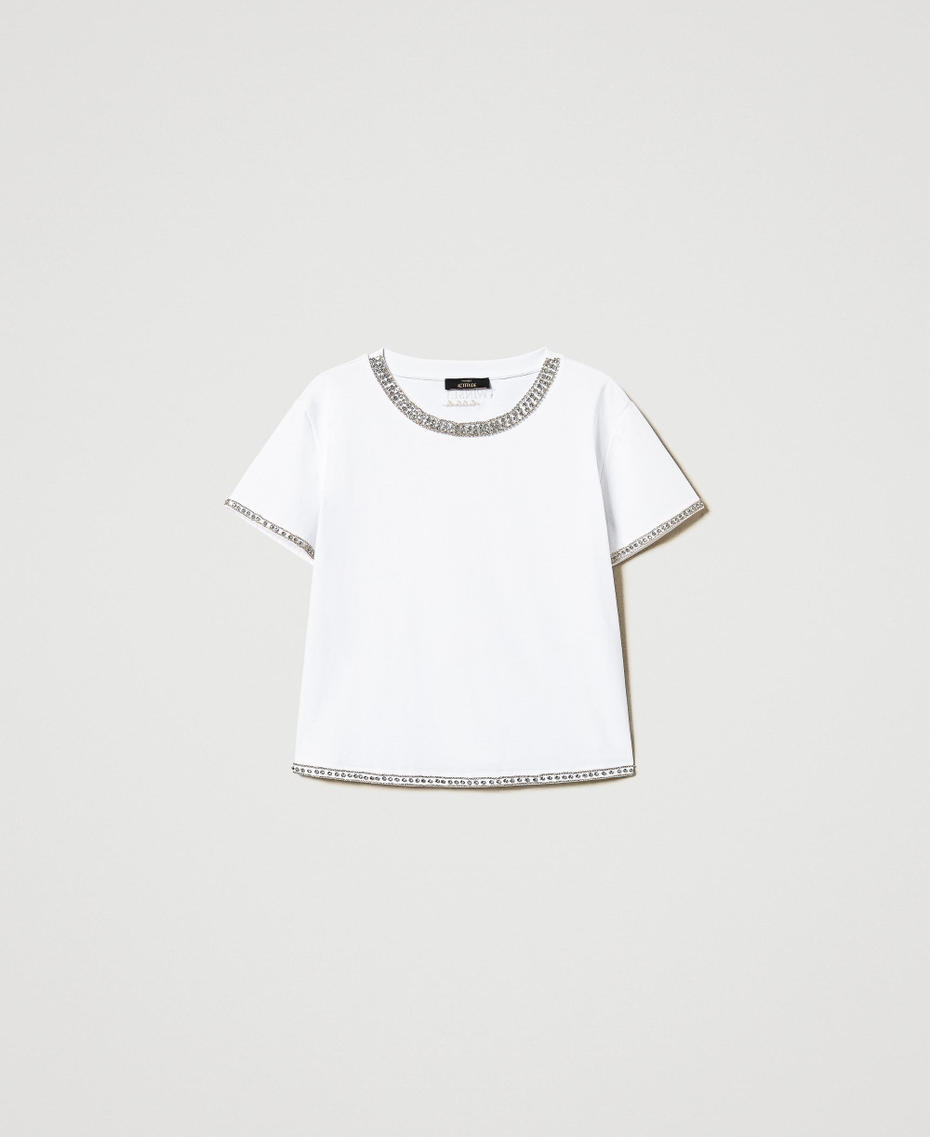 Boxy T-shirt with hand embroidery "Papers" White Woman 251AP2220_00840_S0