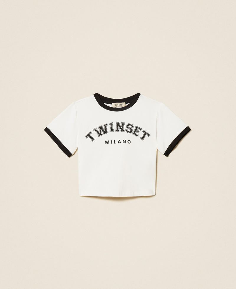 T-shirt regular avec imprim&eacute; sigl&eacute; Bicolore Blanc Cass&eacute;/Noir Fille 261GJ2253_10973_S0