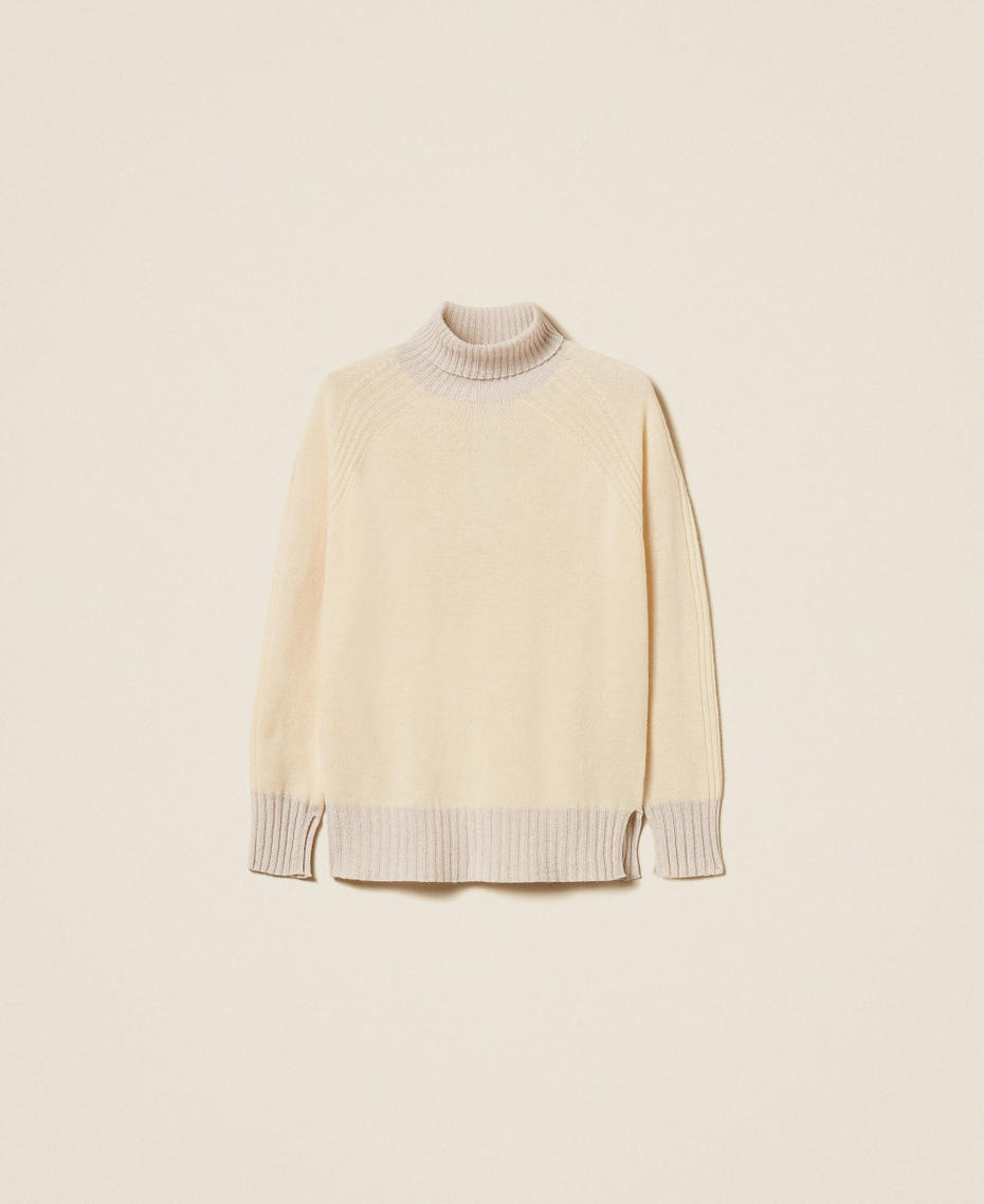 Jersey de cuello alto de cachemira mixta con lúrex Chantilly / Nieve Oro Lúrex Mujer 252TP3582_12790_S0