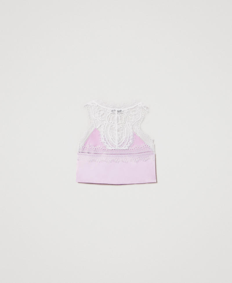 Satin and lace cropped top Two-tone Ice/Pastel Violet Girl 251GJ2454_12280_S1