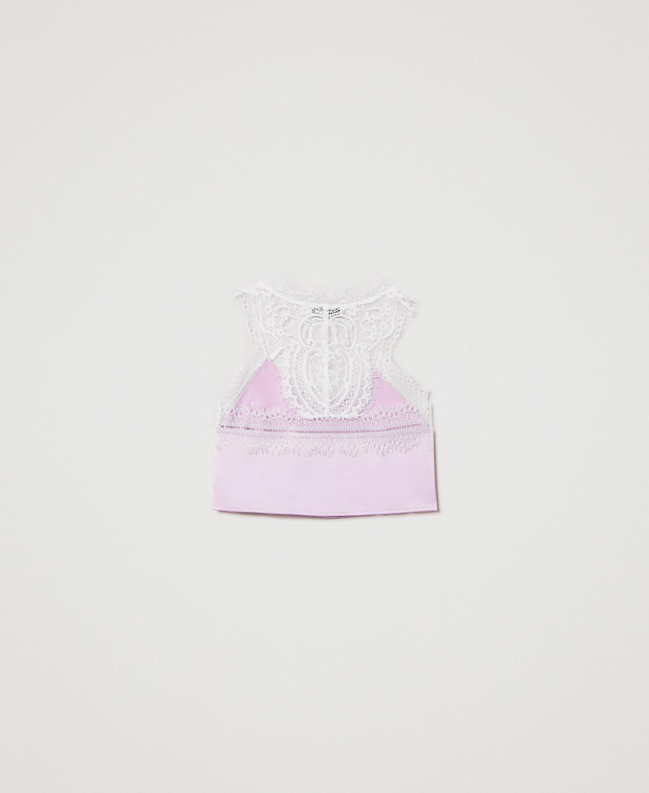 Satin and lace cropped top Two-tone Ice/Pastel Violet Girl 251GJ2454_12280_S1