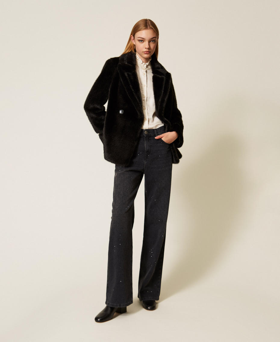 Kurzmantel aus Kunstpelz Schwarz Frau 252TT2154_00006_T0