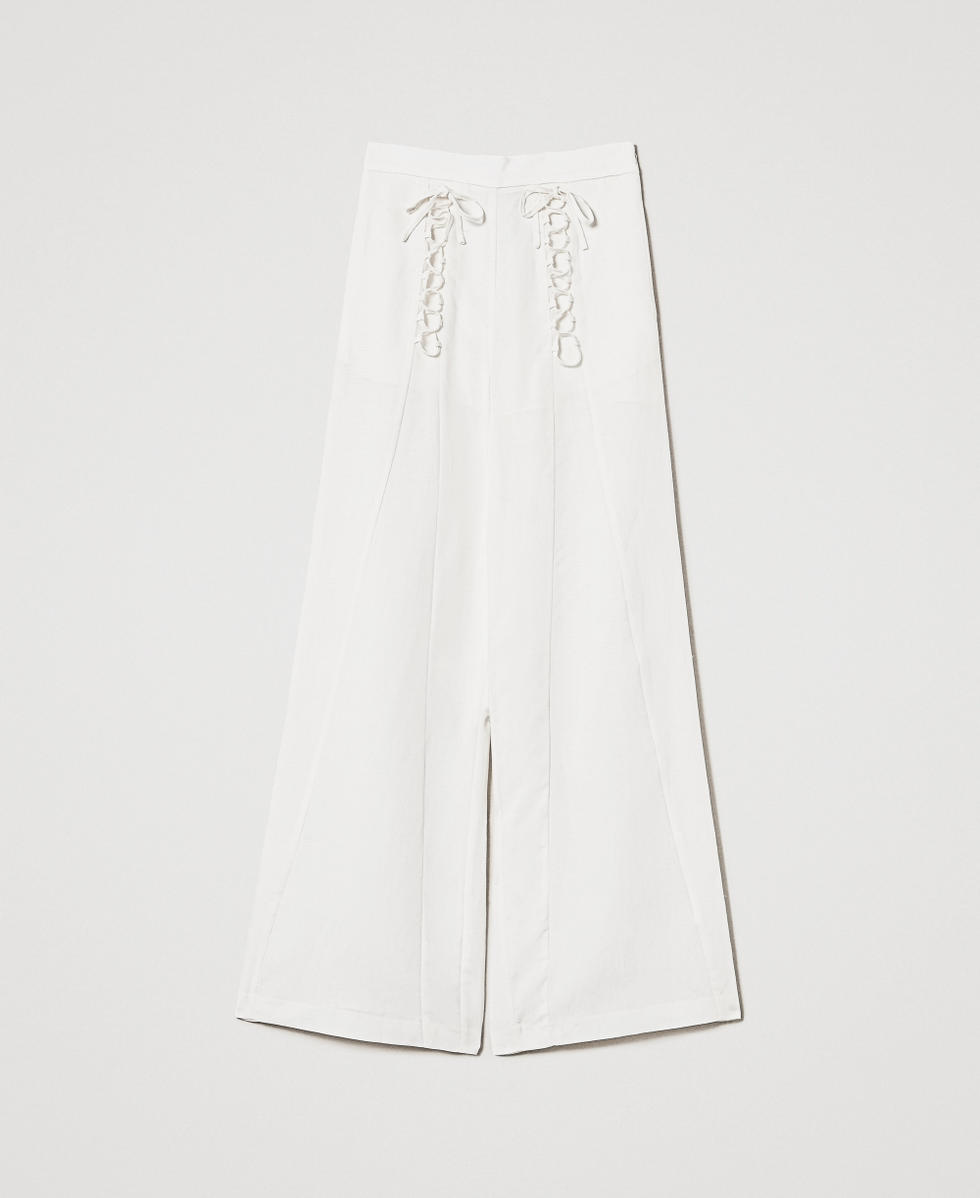 Pantaloni a palazzo in misto lino Bianco Neve Donna 251TT2071_00282_S0