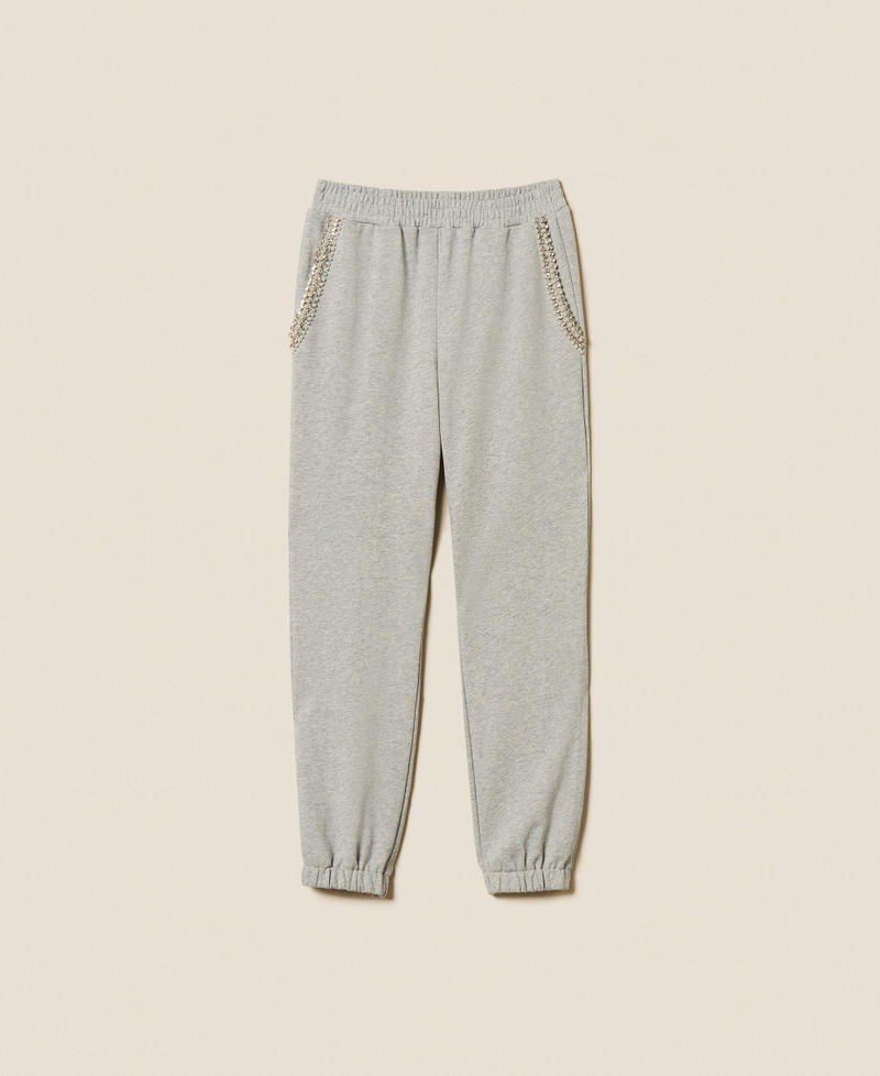 Plush trousers with rhinestones and pearls Melange Grey Woman 252LI2MDD_00082_S0