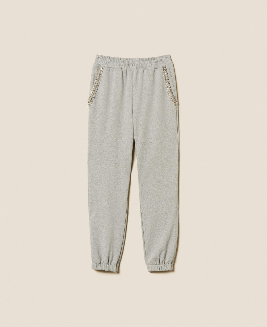 Plush trousers with rhinestones and pearls Melange Grey Woman 252LI2MDD_00082_S0