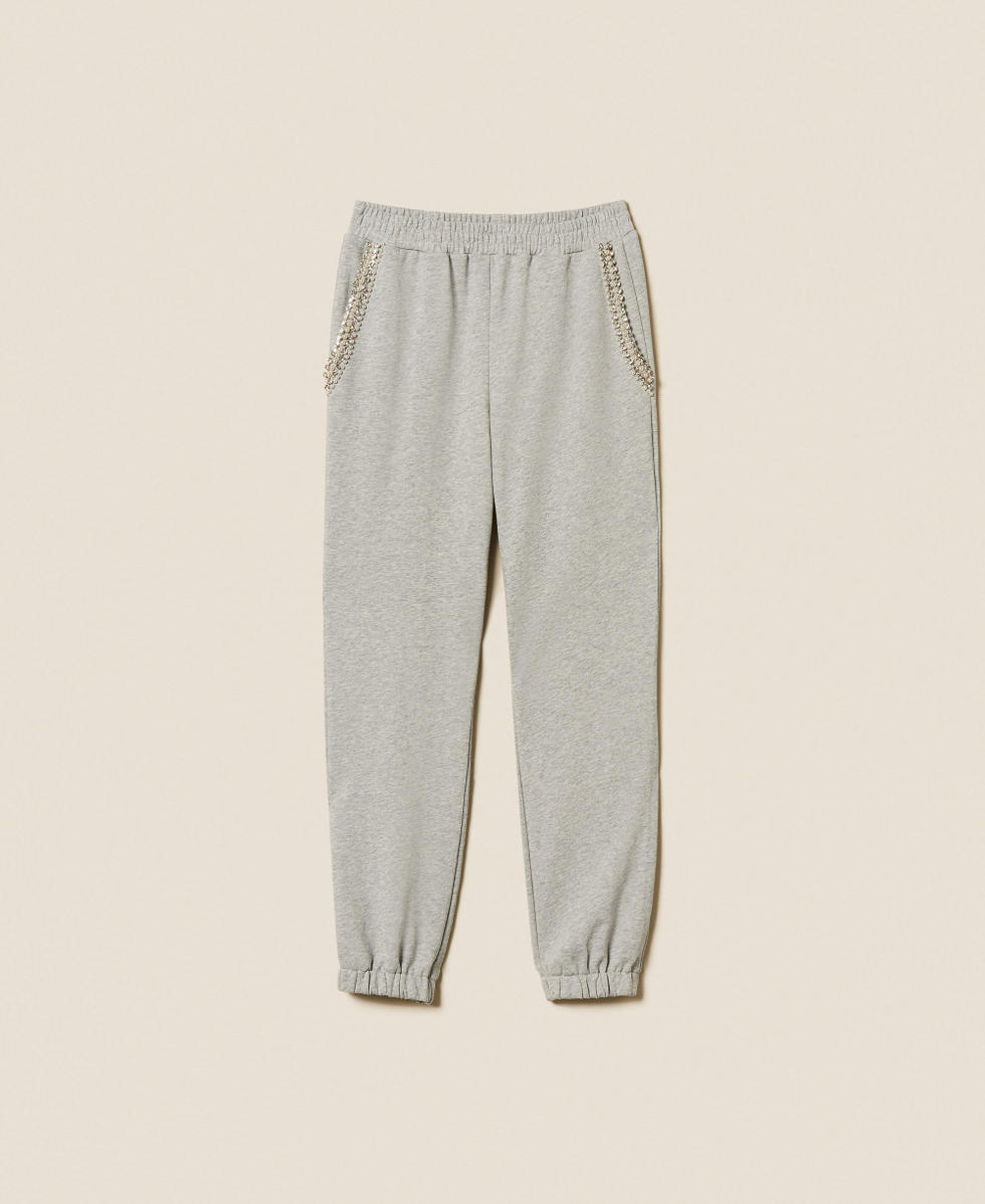 Hose aus Sweatstoff mit Strass und Perlen Grau Melange Frau 252LI2MDD_00082_S0