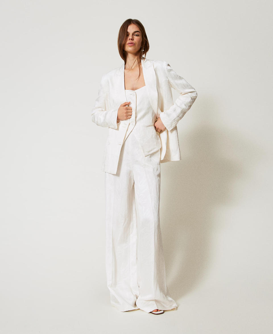 Palazzo trousers in jacquard satin White Snow Woman 251TT2172_00282_01