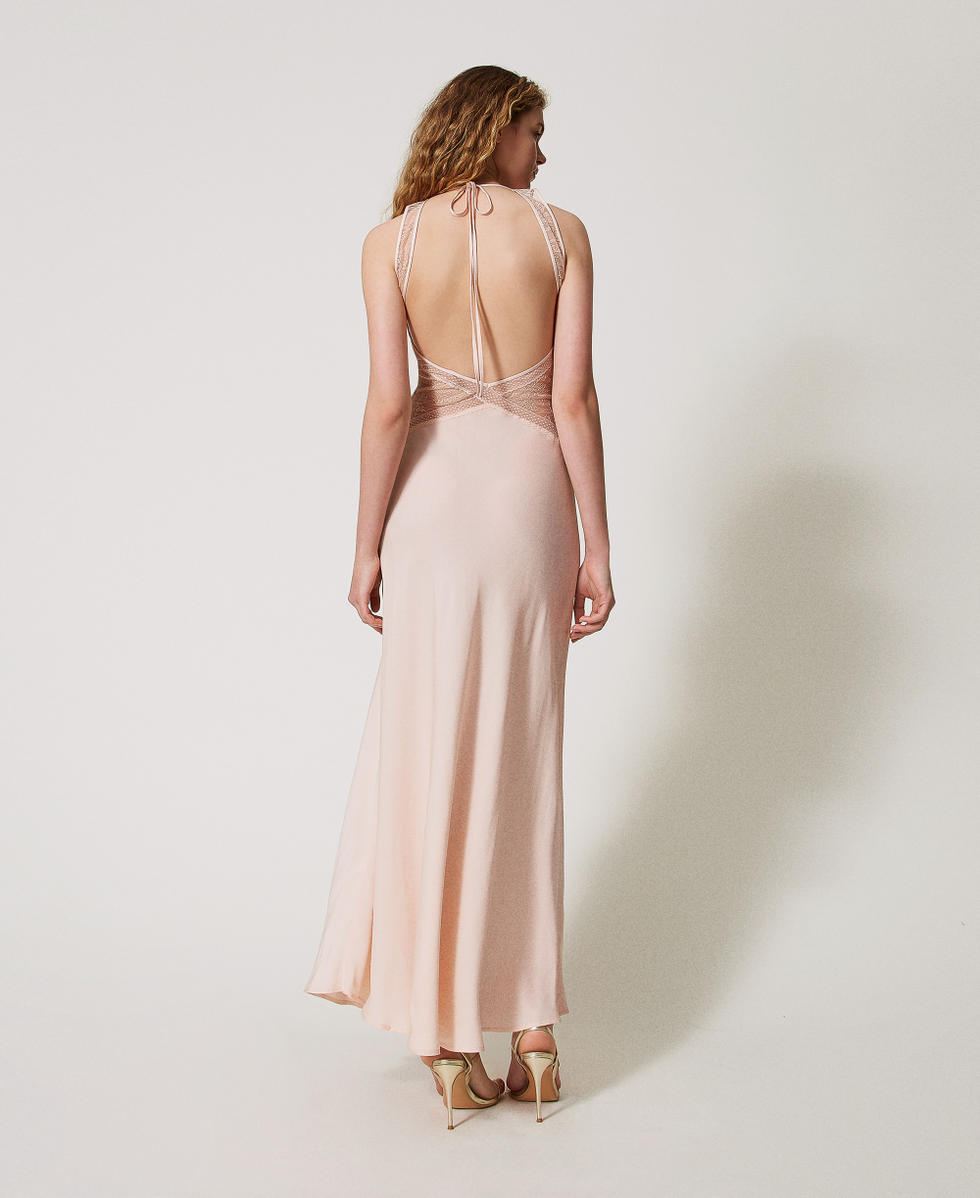 Vestido largo halter de raso con encaje Rosa Capullo Mujer 251TT2112_00690_03