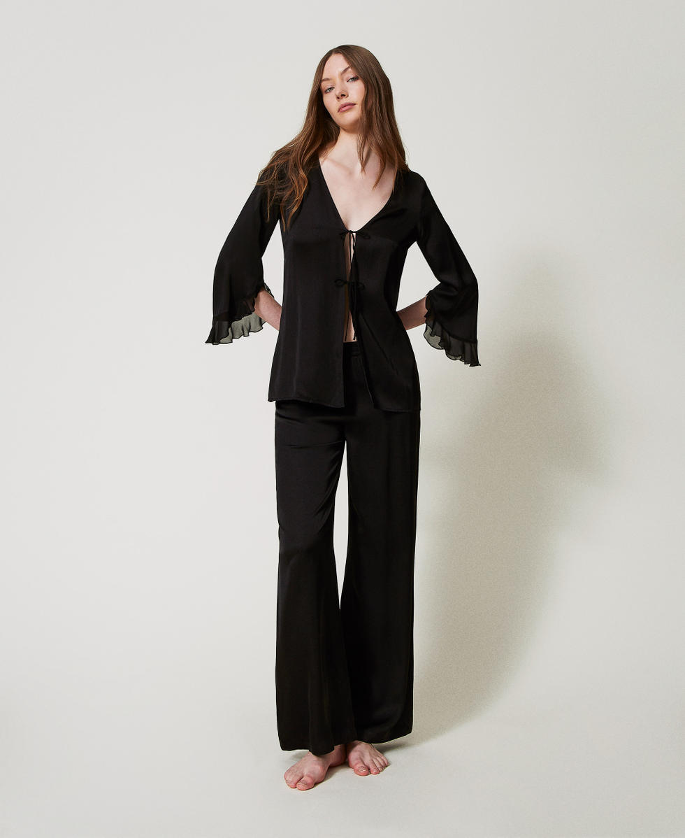 Herrenm&auml;&szlig;iger Pyjama aus Satin Schwarz Frau 251LL2MAA_00006_01