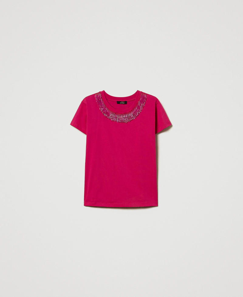 T-Shirt mit aufgestickten Fransen Super Pink Frau 242AT2051_11962_S0