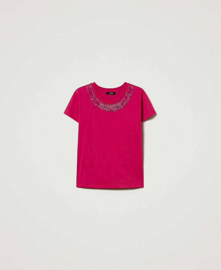 T-Shirt mit aufgestickten Fransen Super Pink Frau 242AT2051_11962_S0