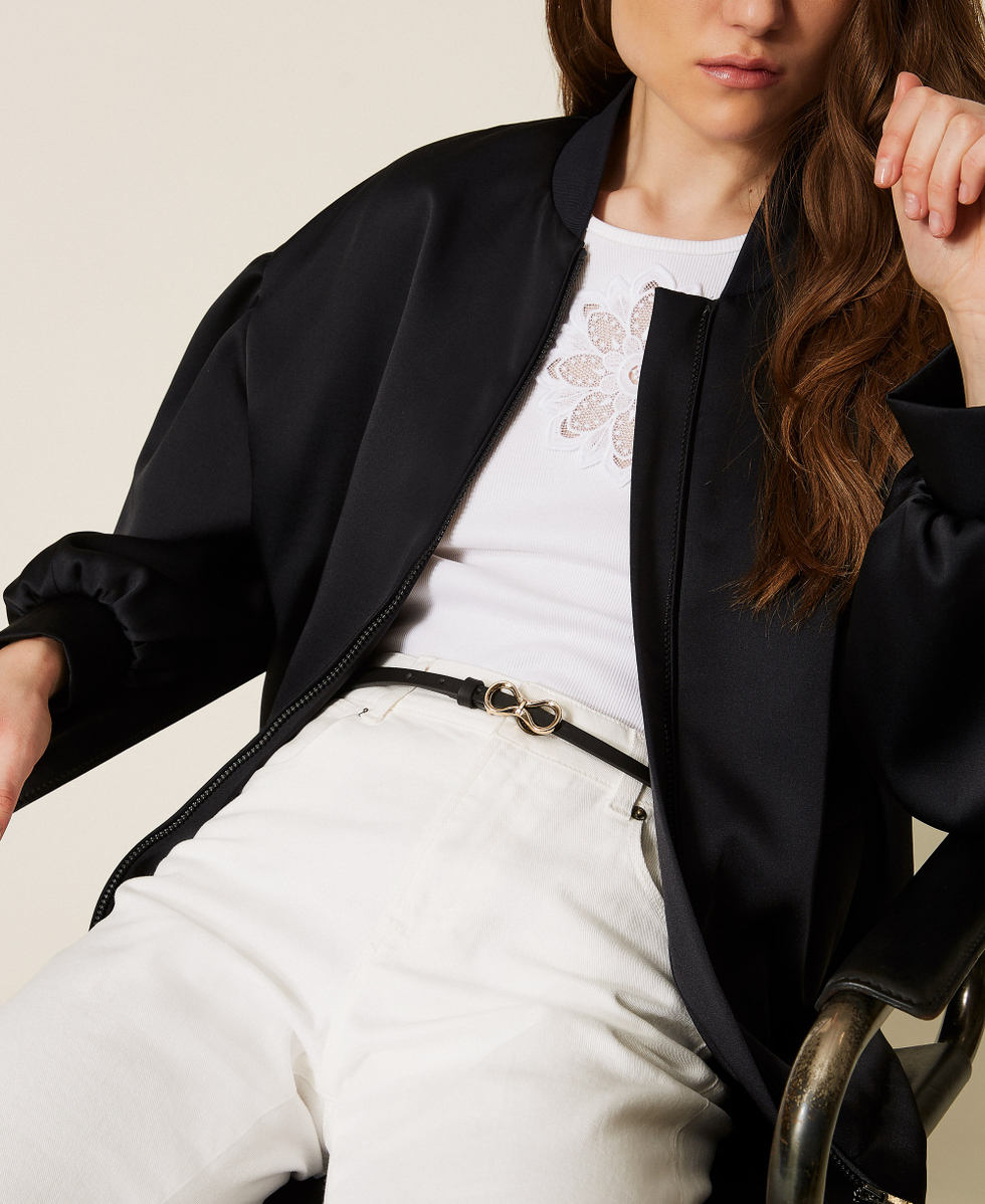 Ceinture en cuir avec boucle sigl&eacute;e Noir Femme 261TA4180_00006_T0