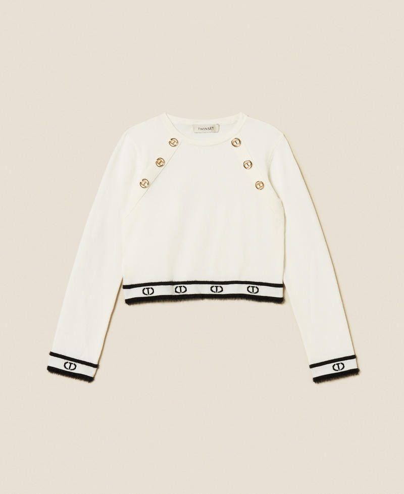 Pull avec boutons Oval T Bicolore Blanc Cassé/Noir Fille 252GJ3073_10973_S0