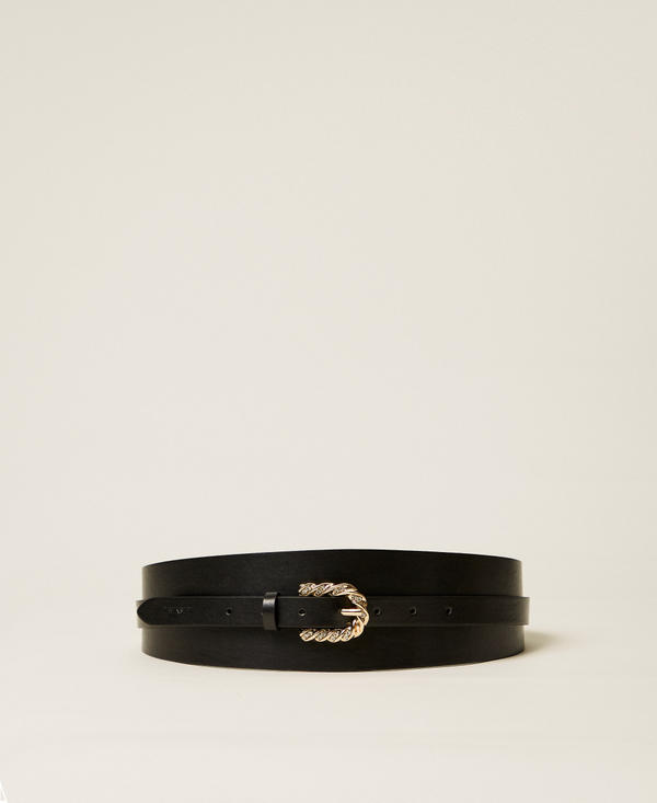Leather belt with torchon buckle