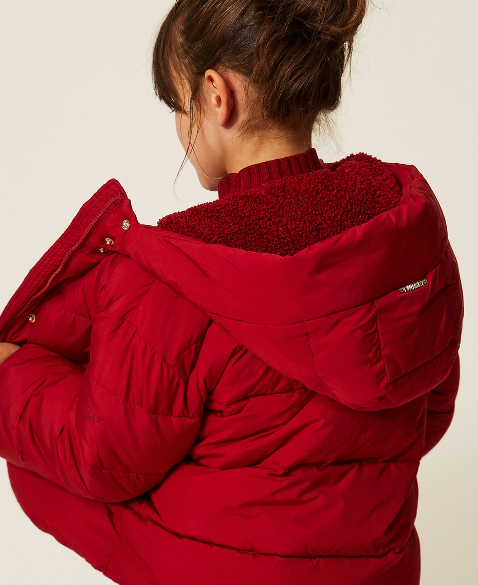 Short puffer jacket with faux fur Red Ruby Girl 262GJ2072_13704_05
