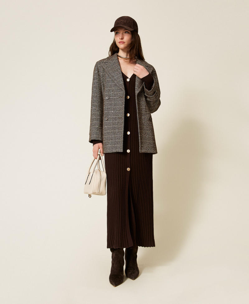 Wool blend pea coat with lurex Brown/Gold Herringbone Woman 252TT2031_12893_01