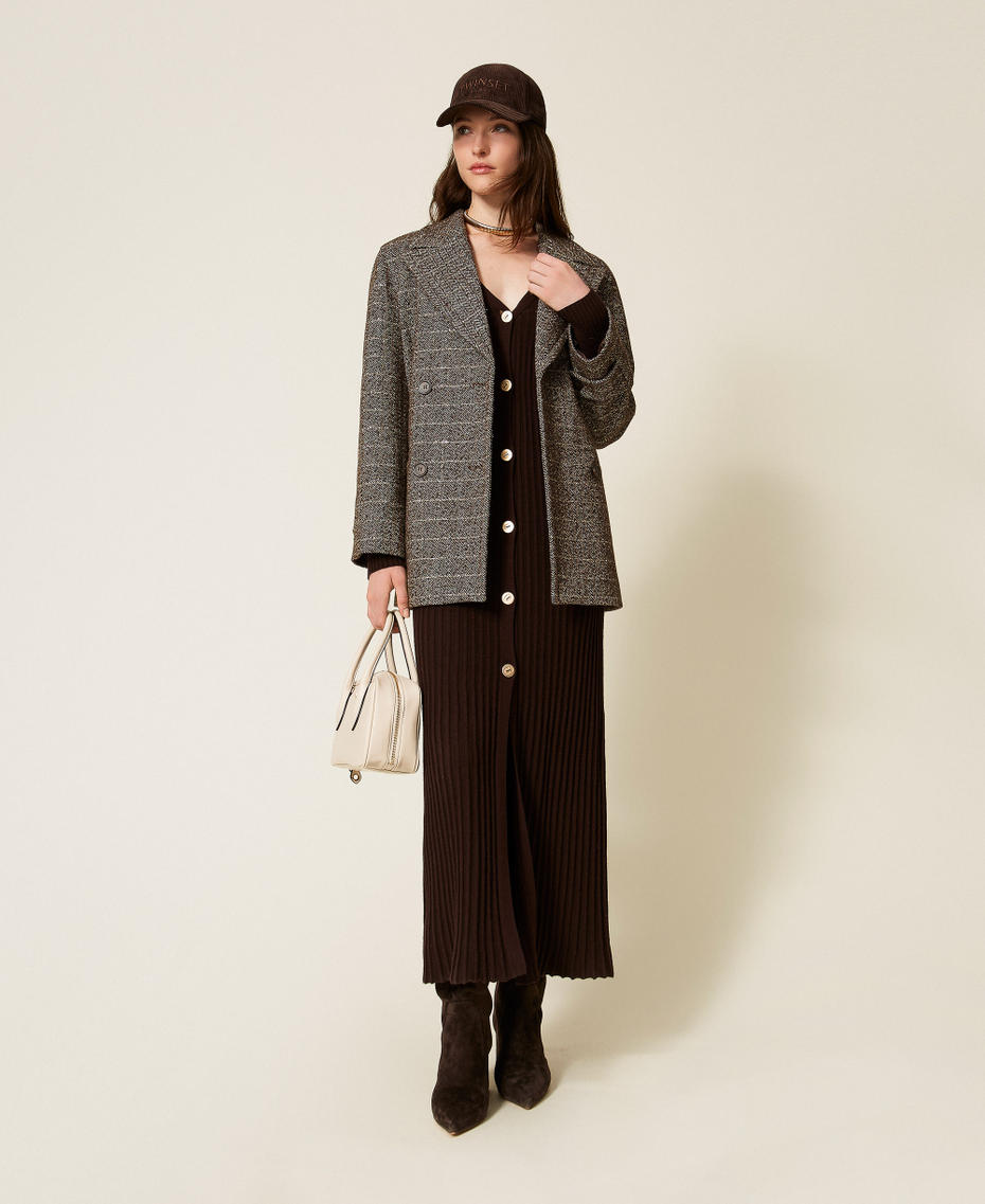 Wool blend pea coat with lurex Brown/Gold Herringbone Woman 252TT2031_12893_01