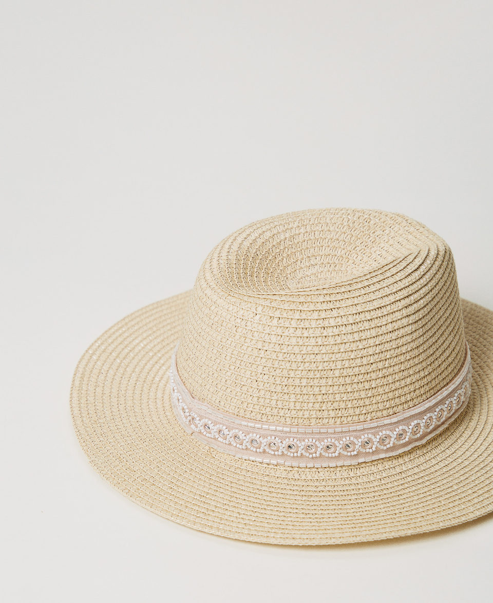 Raffia-like hat with embroidery Straw Woman 251LM5BLL_00193_03