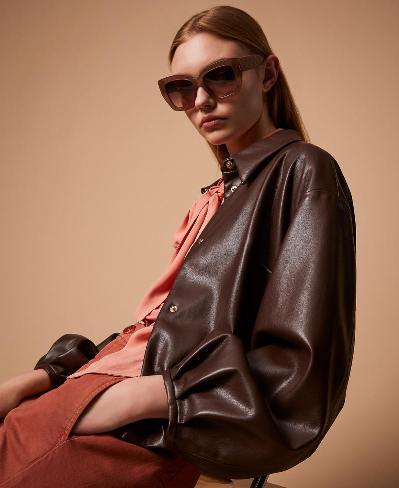 Blouson effet cuir avec col chemise Coffee Femme 252TP2090_00203_PC