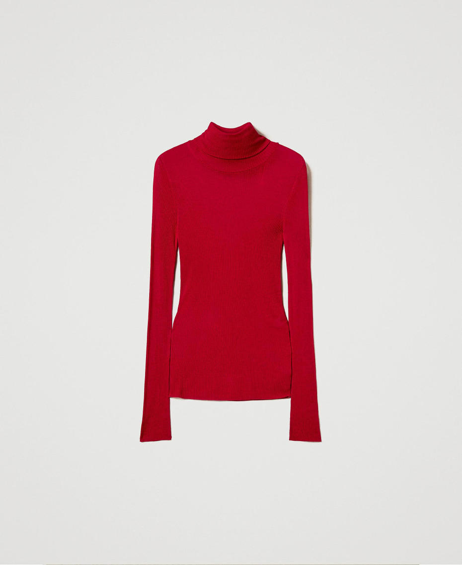 Pull col montant ajusté en viscose Rouge Vénitien Femme 242LL3SAA_00740_S0
