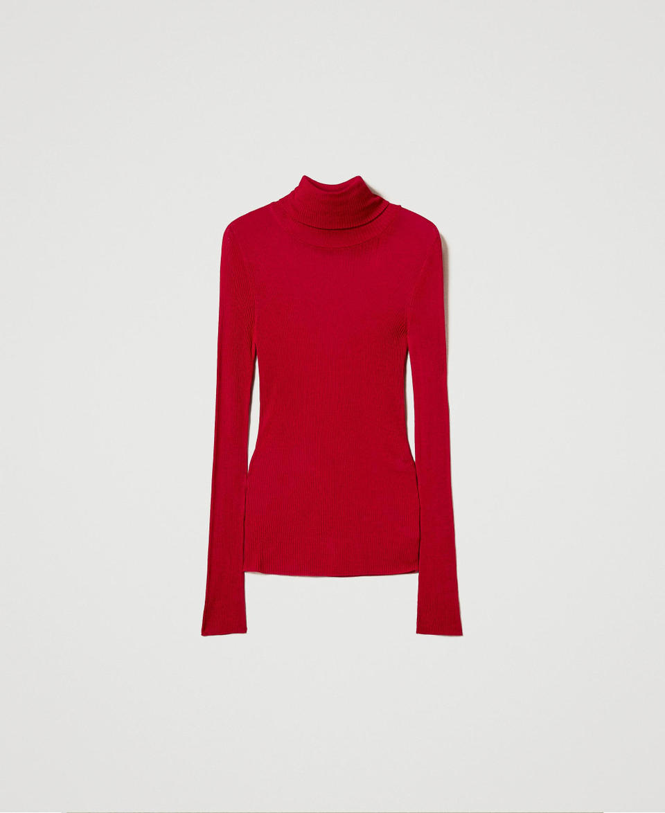 Pull col montant ajusté en viscose Rouge Vénitien Femme 242LL3SAA_00740_S0