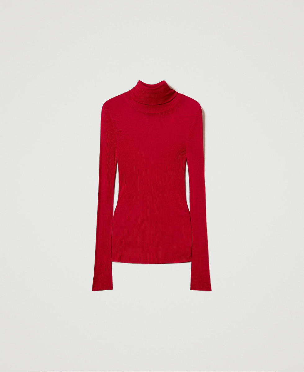 Red fitted turtleneck hotsell