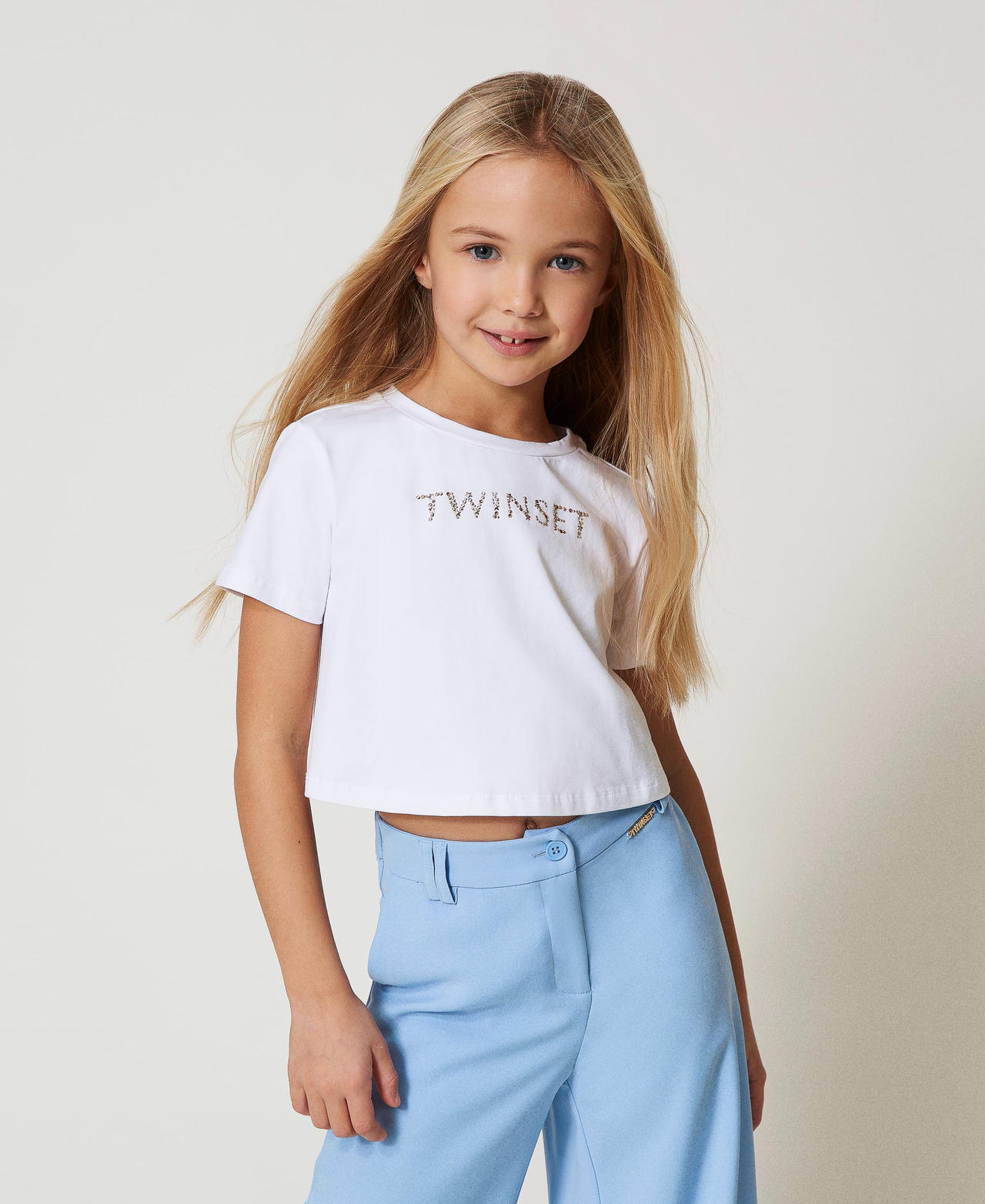 Cropped T-shirt with logo "Ice" White Girl 251GJ2484_00808_01