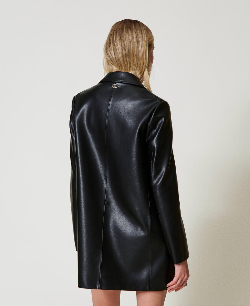 Faux nappa leather trench coat with logo buttons Black Woman 251TP2350_00006_03
