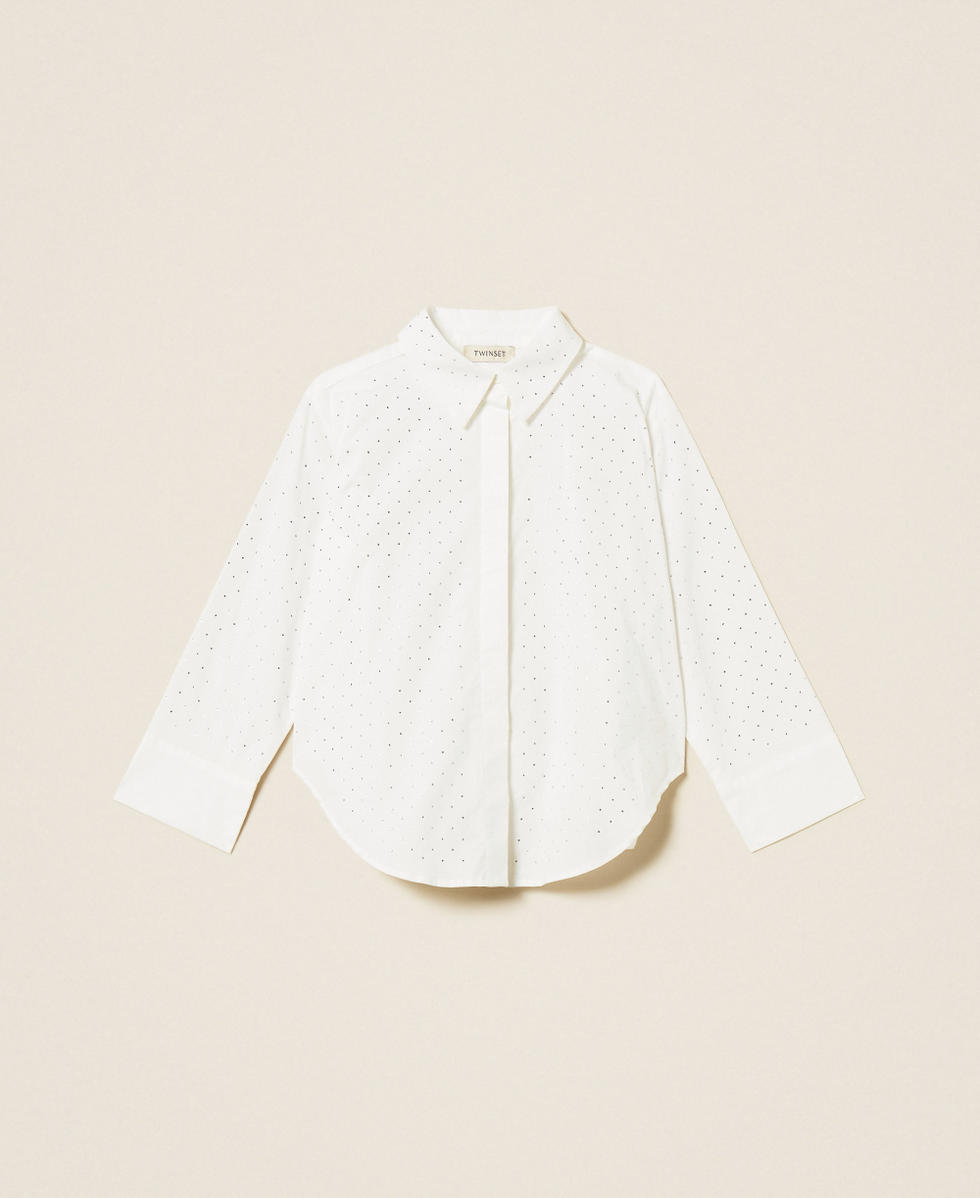 Oversize poplin shirt with rhinestones