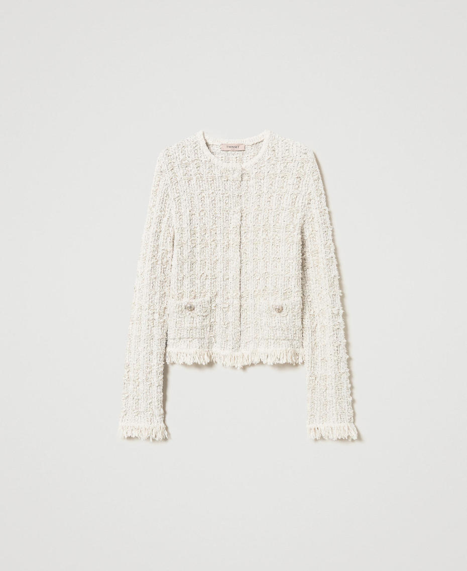 Jacquard knit jacket with lurex Snow Gold Lurex Jacquard Woman 251TP3571_12317_S0