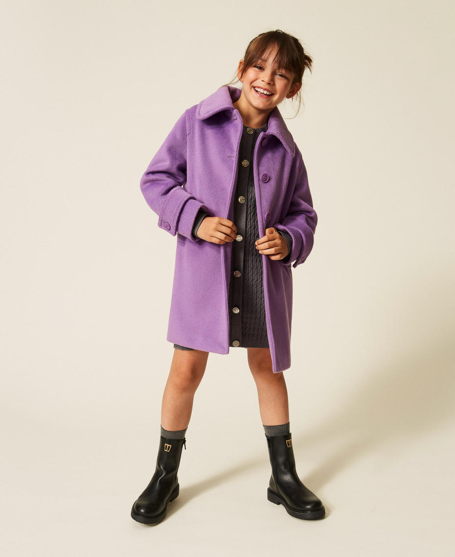 Kurzes Strickkleid mit Zopfmuster Meliertes Dunkelgrau M&auml;dchen 262GJ3074_12839_T0
