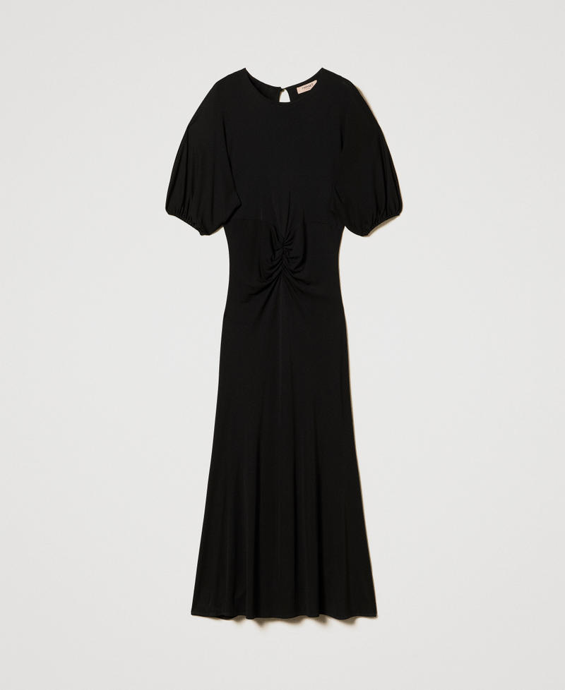 Long jersey dress with draping Black Woman 251TT2230_00006_S0