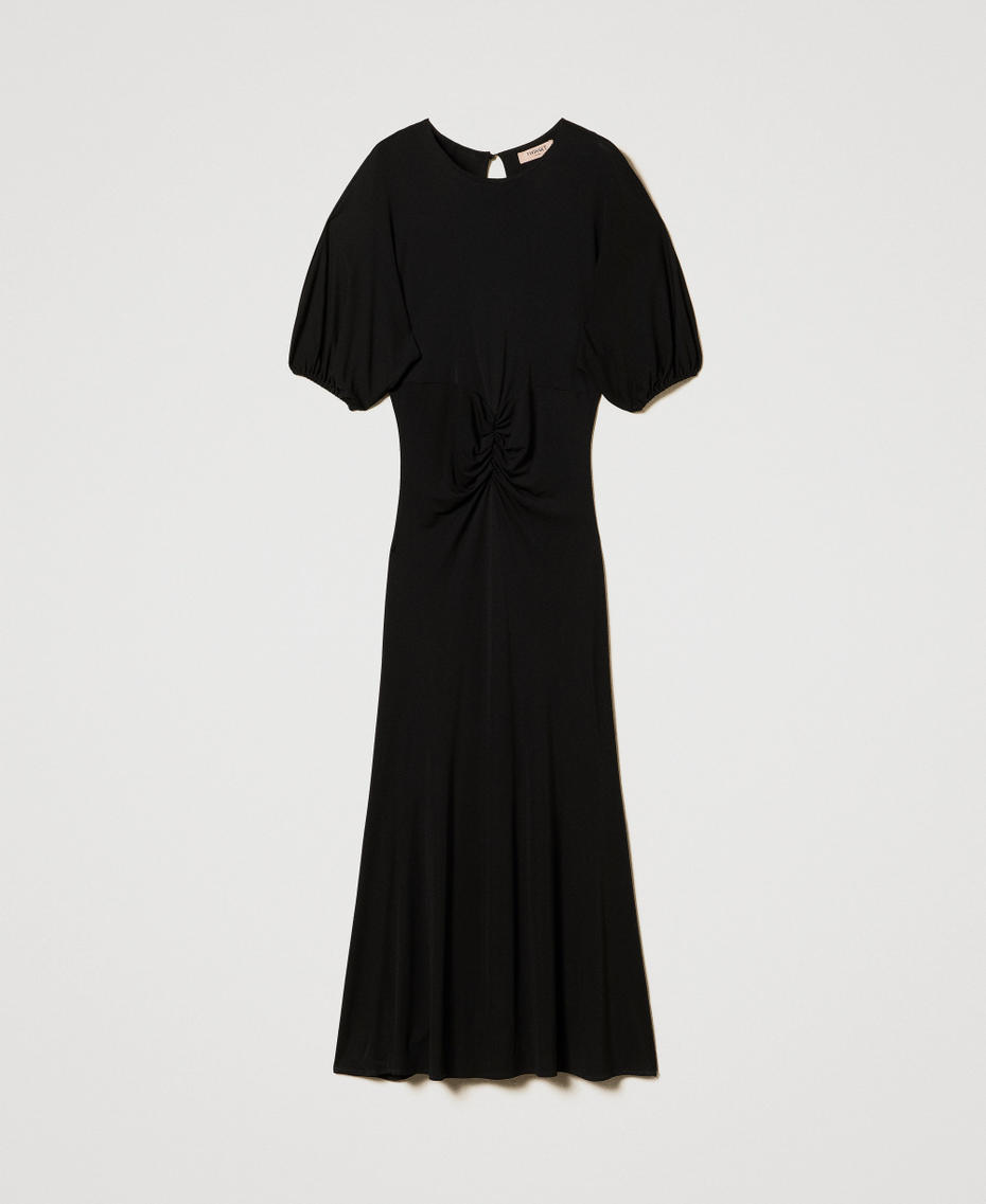 Long jersey dress with draping Black Woman 251TT2230_00006_S0