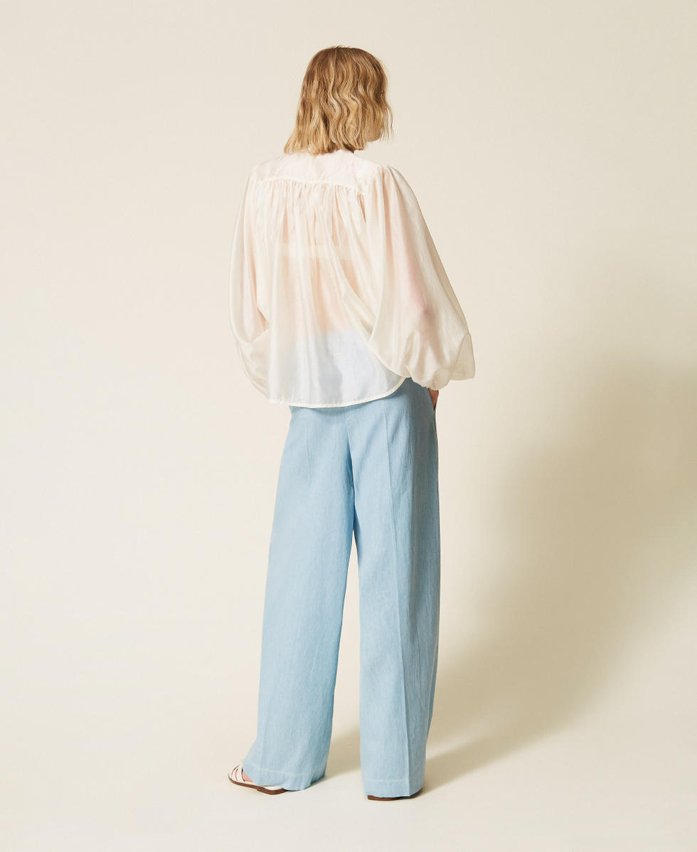 Palazzo-Hose mit Falten-Dessin Helles Denimblau Frau 261TF2080_02990_03