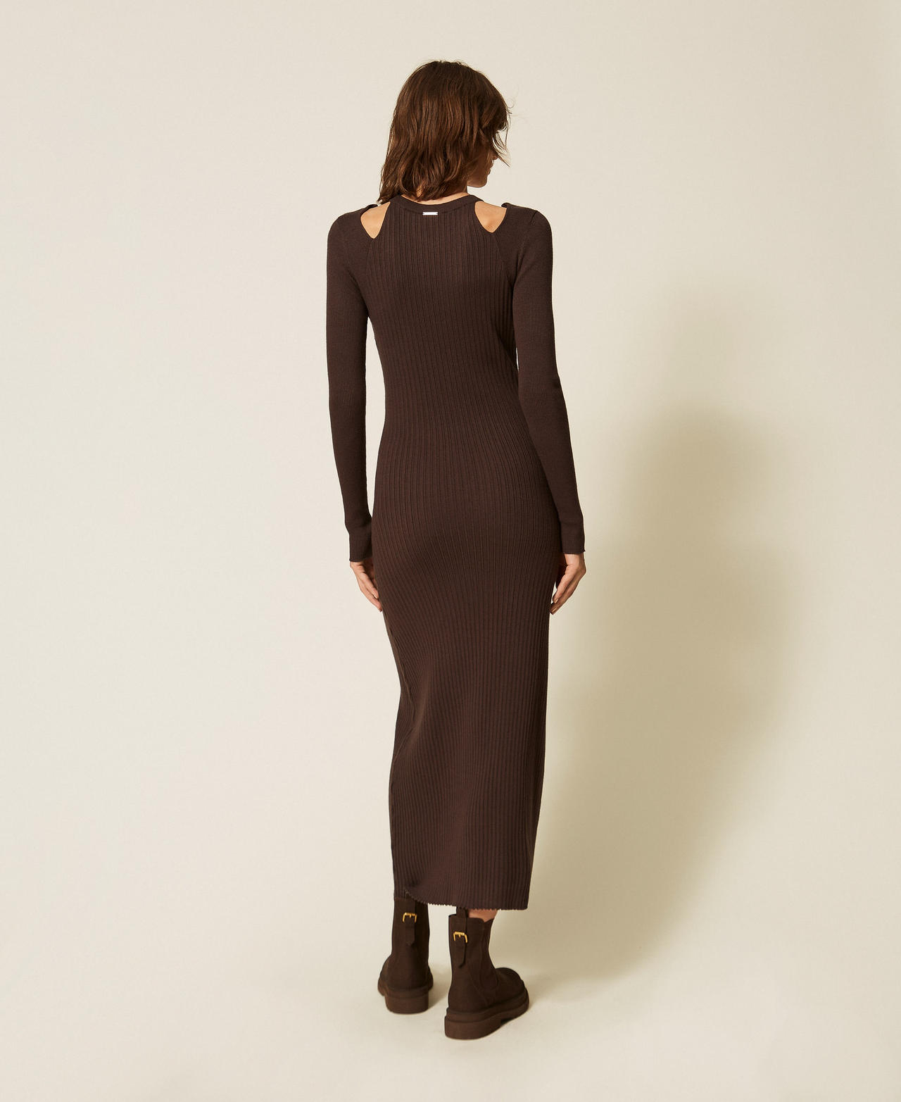 Ribbed knit long dress Mocha Woman 262LI3ECC_13677_03