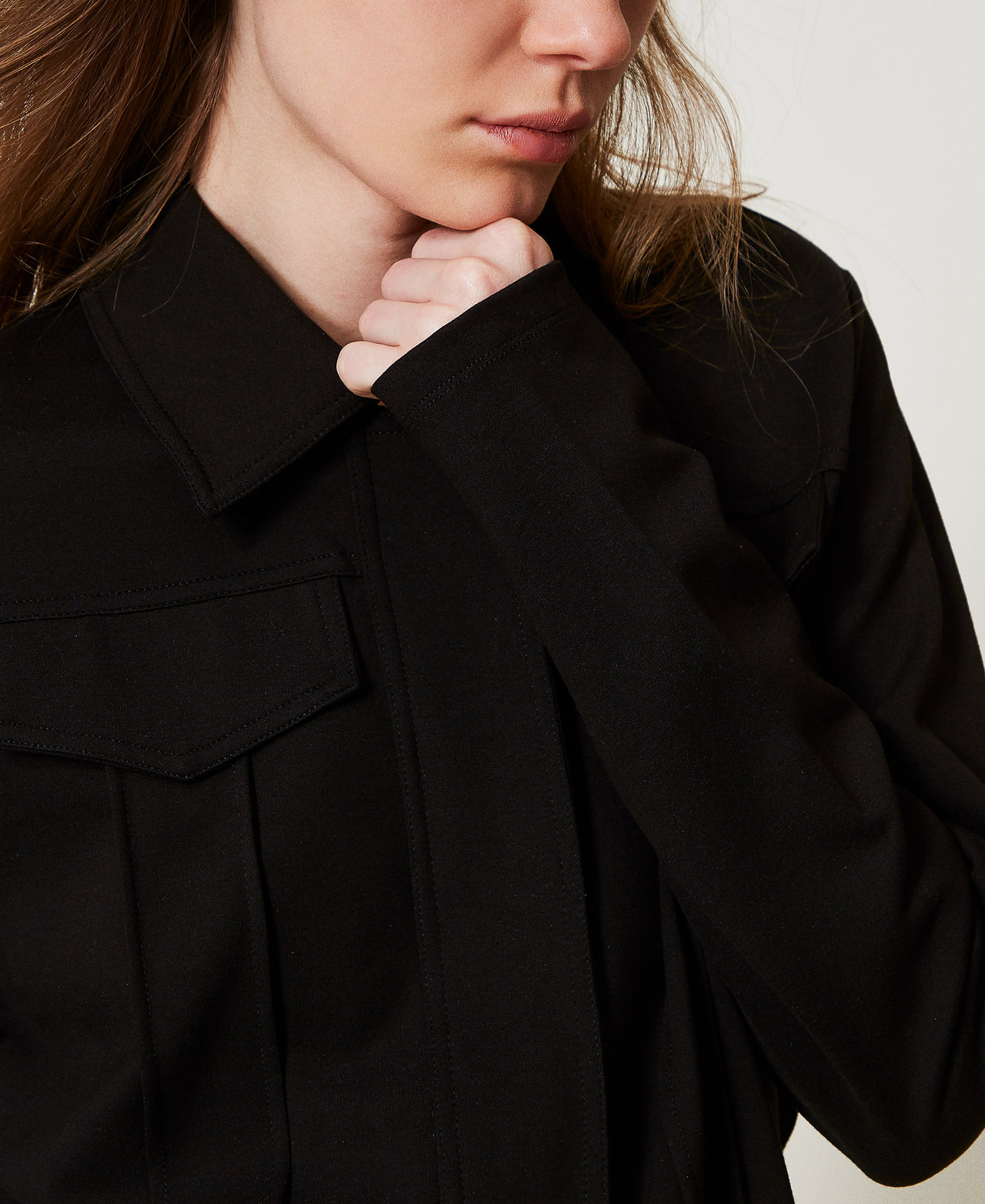 Jacket with flaps and ribbing Black Woman 251LL2RAA_00006_04