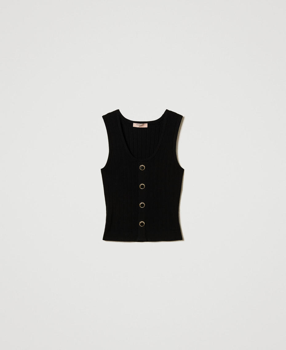 Knit top with decorative buttons Black Woman 251TP3492_00006_S0