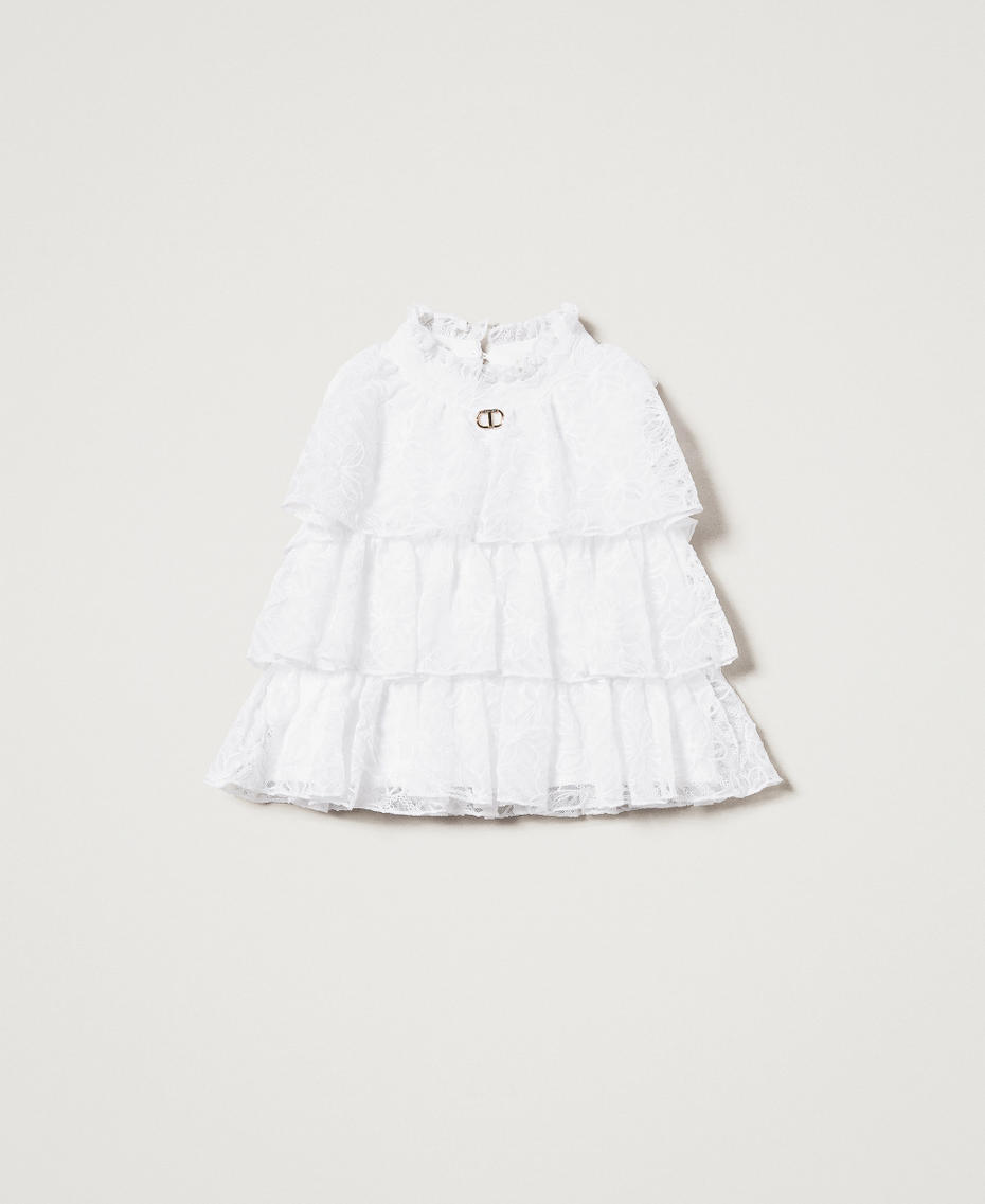 Embroidered tulle top with flounces "Ice" White Girl 251GJ2526_00808_S0