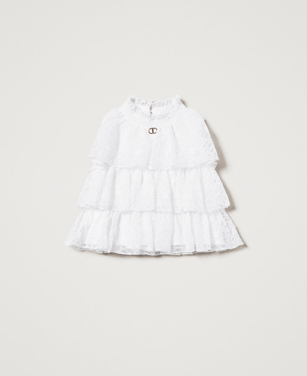 Embroidered tulle top with flounces "Ice" White Girl 251GJ2526_00808_S0