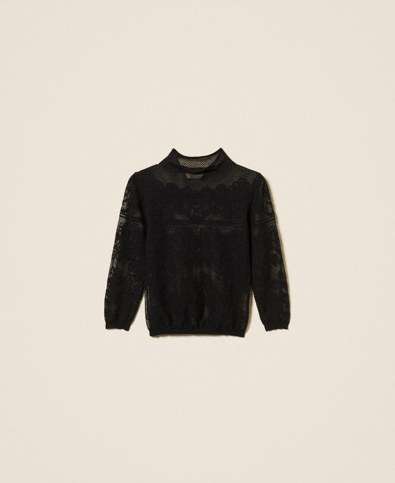 Stehkragenpullover mit Jacquard-Verarbeitung Schwarz Frau 262TF3031_00006_S0