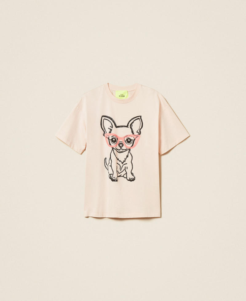 MYFO oversize T-shirt with print and embroidery Chihuahua Blush Woman 261AQ2010_13572_S0