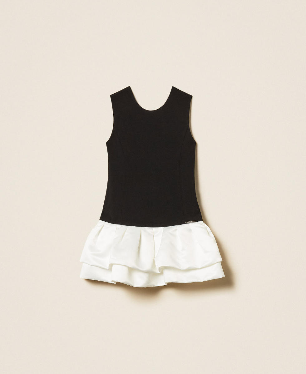 Robe courte en cr&ecirc;pe et satin duchesse Bicolore Noir / Blanc Neige Fille 261GJ2Q54_03710_S0