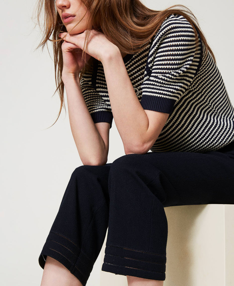 Straight fit trousers with embroidery Blue Night Woman 251TP2042_00238_04