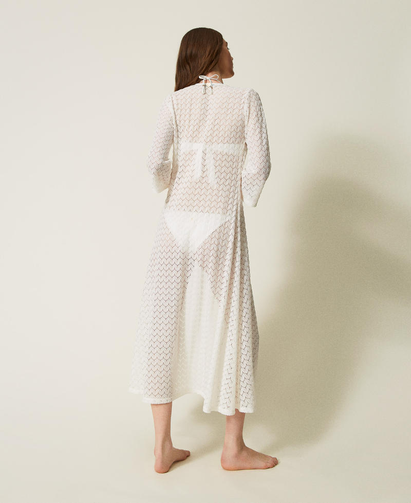 Long fitted crochet kaftan Sugar White Woman 251LM2HDD_00632_03
