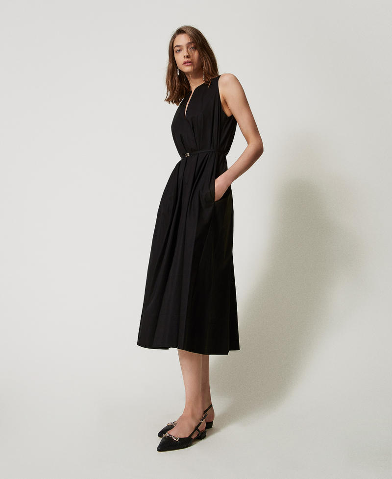 Robe longue sans manches en popeline Noir Femme 251TT2221_00006_02