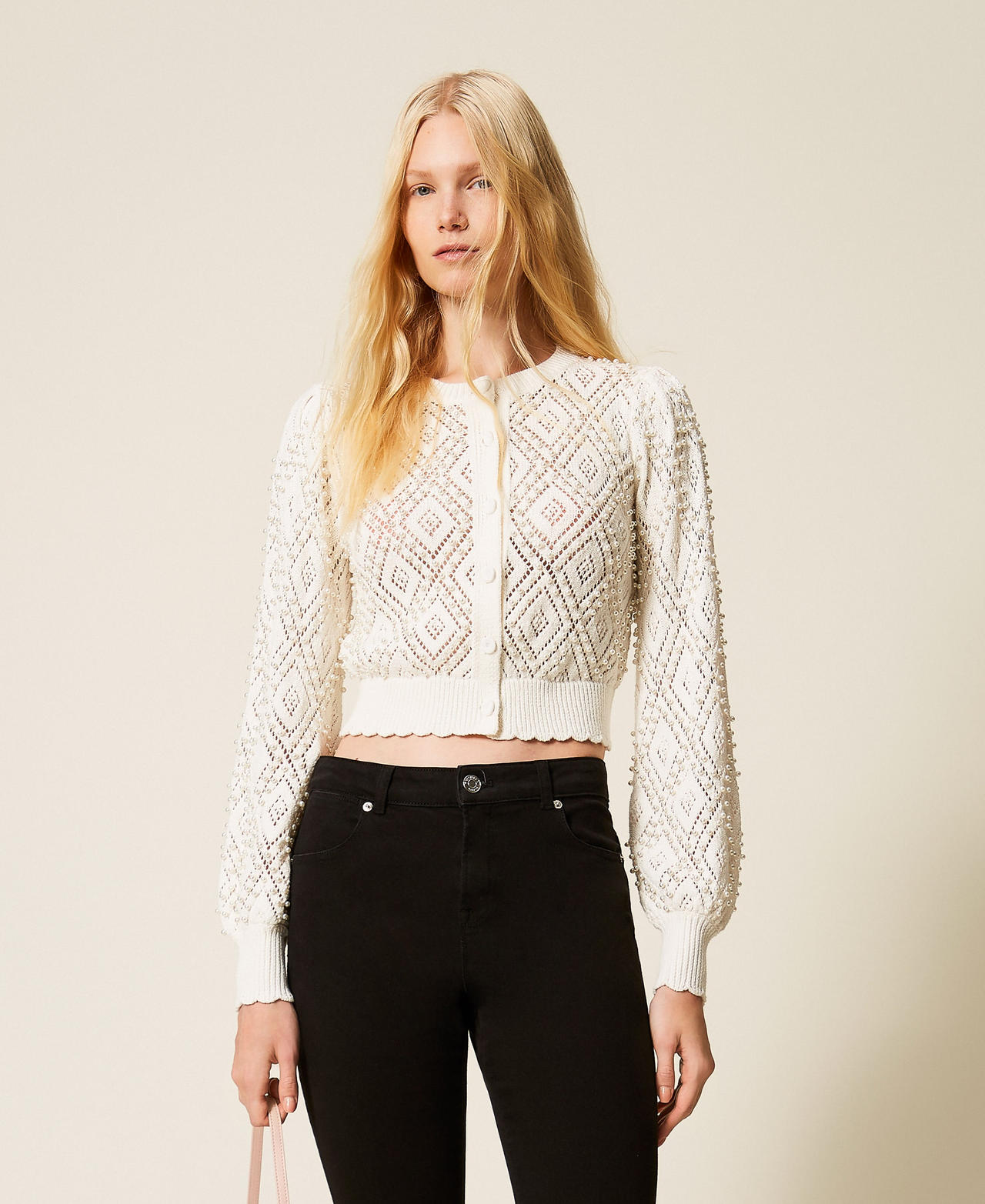 Cardigan avec losanges et perles