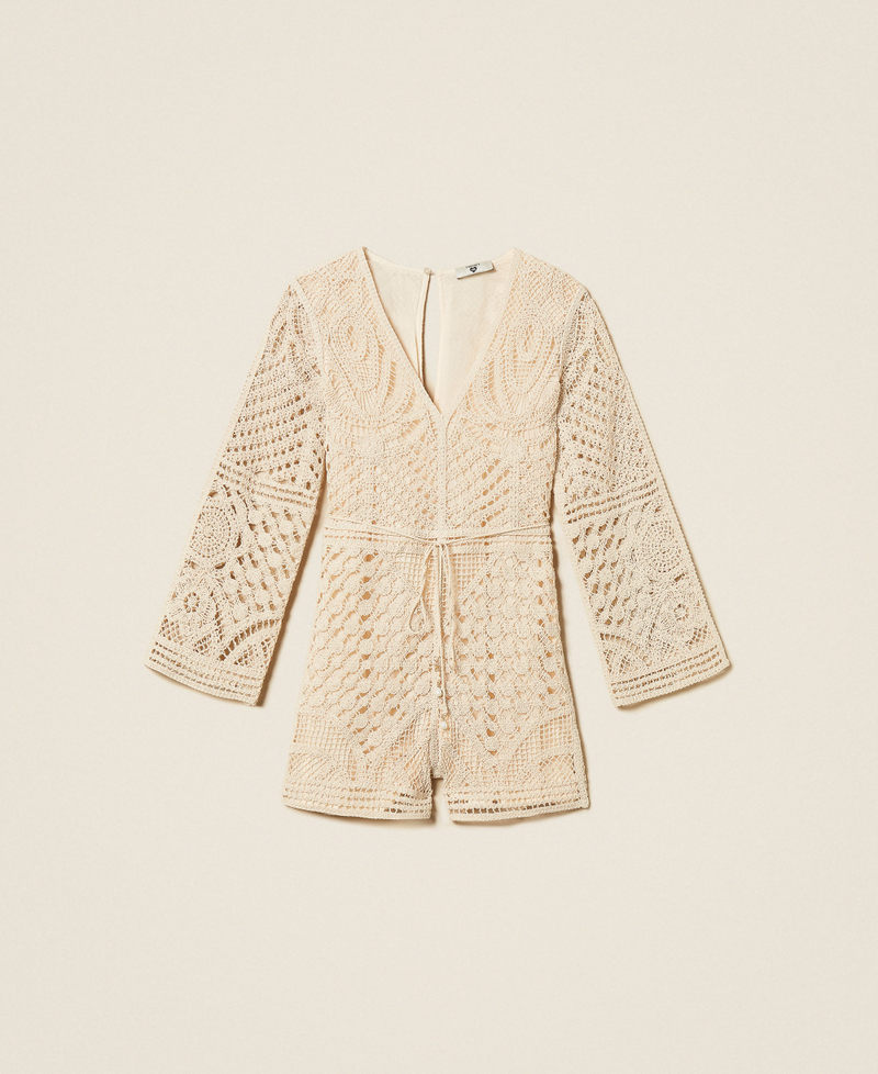 Mono corto de ganchillo con cintur&oacute;n Blanco Vainilla Mujer 261LM2NCC_00145_S0